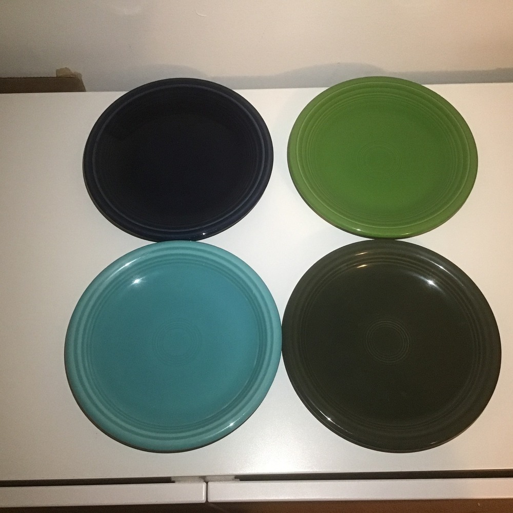 Fiesta Salad Plates Set of 4 Mixed Colors Cobalt Shamrock Turquoise Coal 7.25"